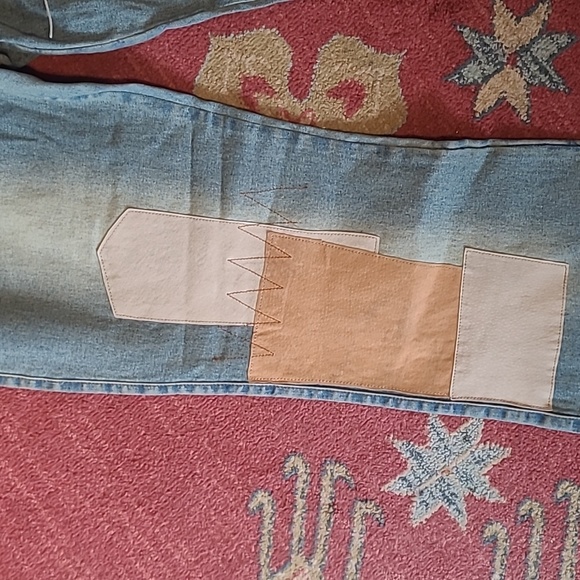 NWT Y2K JOE BOXER PATCHWORK FLARE JEANS WITH FRINGE BELT - Picture 2 of 11